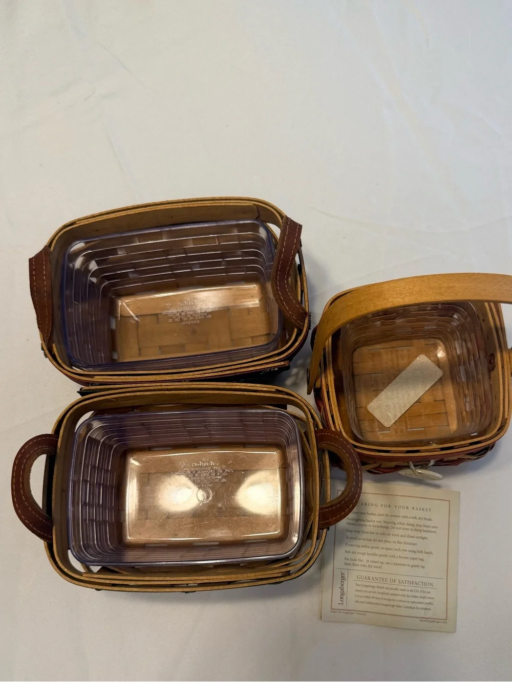 VTG 2000-2006 Longaberger woven Holiday baskets (3) w/protective liners